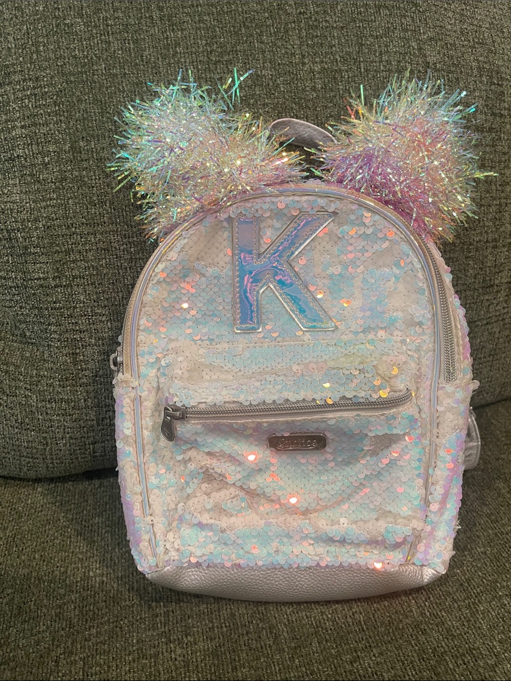 Justice Iridescent Sequin Mini Backpack with Pastel Pom Poms